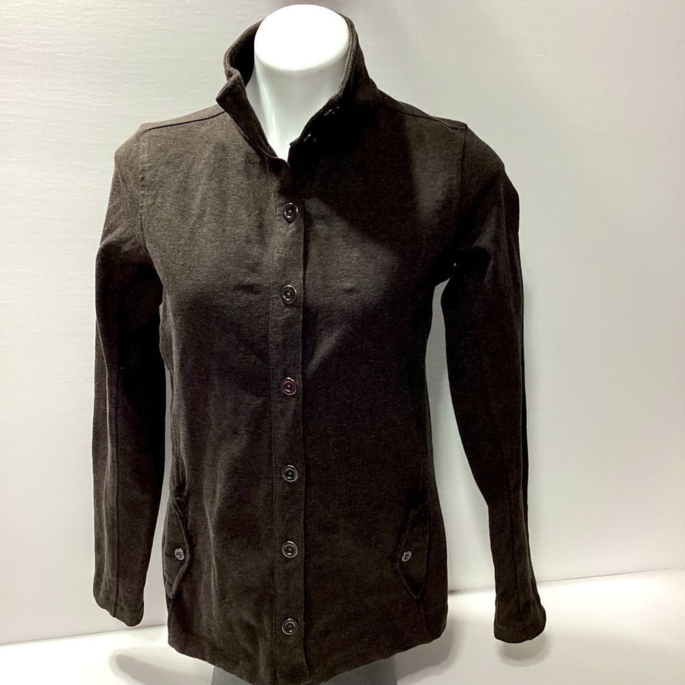 Duluth Trading Co Wearwithall Ponte Knit Jacket Brown Button Front S